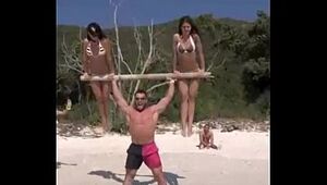 2 B!kni Girls lifted by strong boy